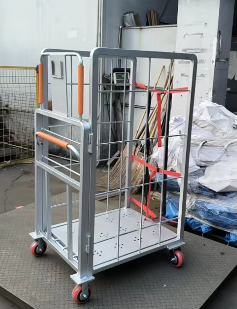 Convenient Folding Design Collapsible Welded Wire Cage Hot Dip Galvanized Rolling Storage Cargo Storage Equipment Trolley