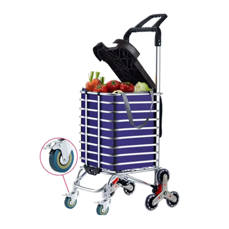 Convenient Household Folding Shopping Portable Supermarket Trolley Aluminum Alloy Trailer Climbing Ability Made Durable Plastic