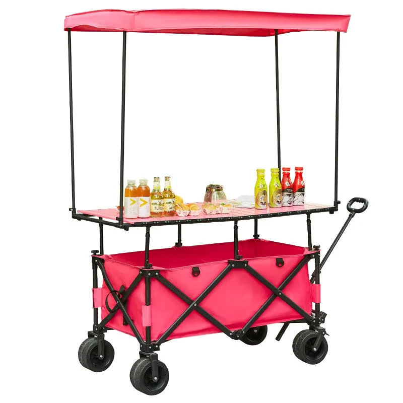 Convenient Steel Foldable Trolley Cart Four Wheel Car Stand Customizable Removable Design for Outdoor Camping Storage Shopping