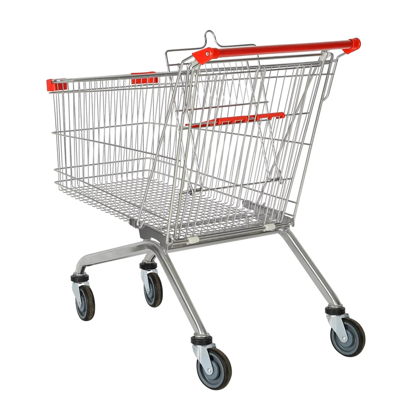 Convenient Steel Metal Supermarket Shopping Trolley With Elevator Wheels Carritos De Supermercado