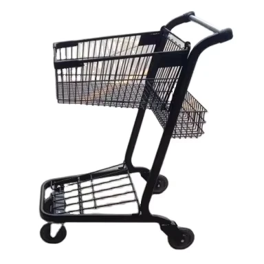 Convenient Unfolding Household Grocery Shopping Cart Zinc Plated Mesh Structure 3″ PU Wheels Supermarket Warehouse Trolley
