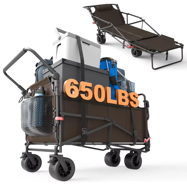 Convertible Foldable Camp Bed Heavy Duty Storage Cart Camping Wagon with 360° Wheels for Outdoor Camping Trips