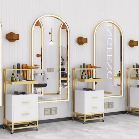 Creative Barber Sop Furniture Stainless Steel Styling Salon Tool Beauty Hair Salon Side Trolley with Wheels and Drawers