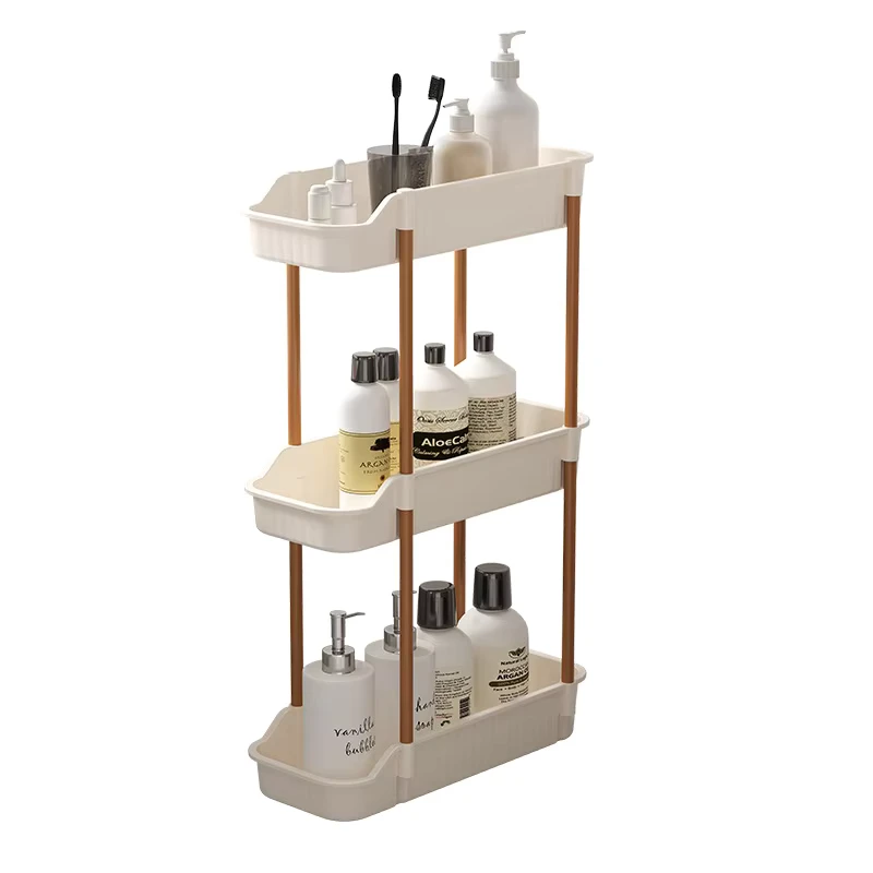 Crevice Small Trolley Plastic Storage Rack Mobile Floor standing Household Living Room Snacks Kitchen Three Layer Ultra narrow