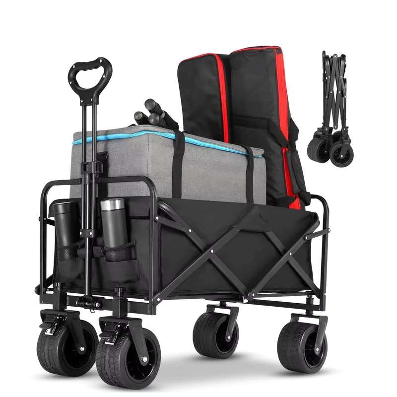 Custom 100L Stainless Steel Wagon Camping Hiking Cart Folding Trolley Cart Outdoor Wagon with Brakes