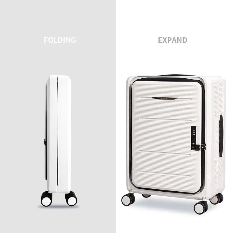 Custom 20 Inch Foldable Spinner Wheel Luggage Trolley Multifunctional PP Cabin Suitcase for Air Travel