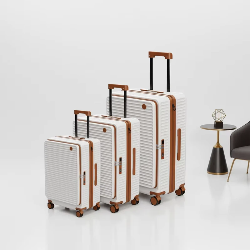 Custom 3 Piece Front Open Expandable Luggage Set 20 24 28inch PC Lightweight MultiFunctional Spinner Trolley Carry On Suitcase