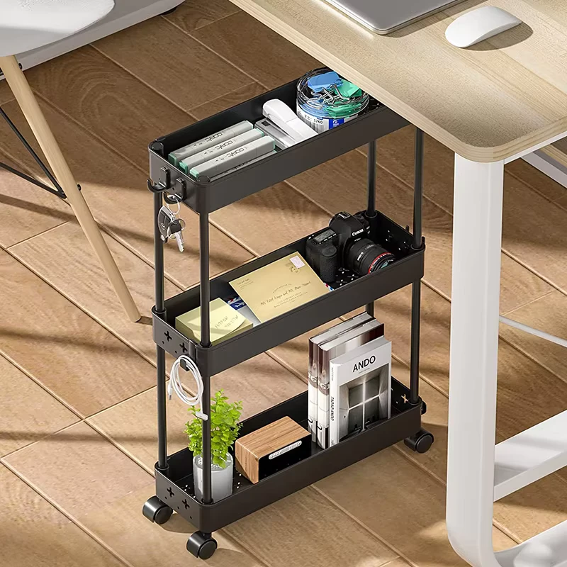 Custom 3 Tier Bathroom Storage Organizer Slide Out Trolley Rolling Utility Cart for Office Kitchen Laundry Room Narrow Places