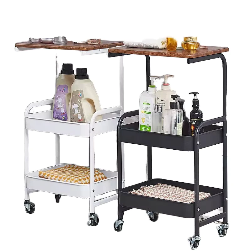 Custom 3 Tier Metal Utility Storage Trolley Wooden Side Table Organizer with Locking Wheels for Bathroom & Living Room