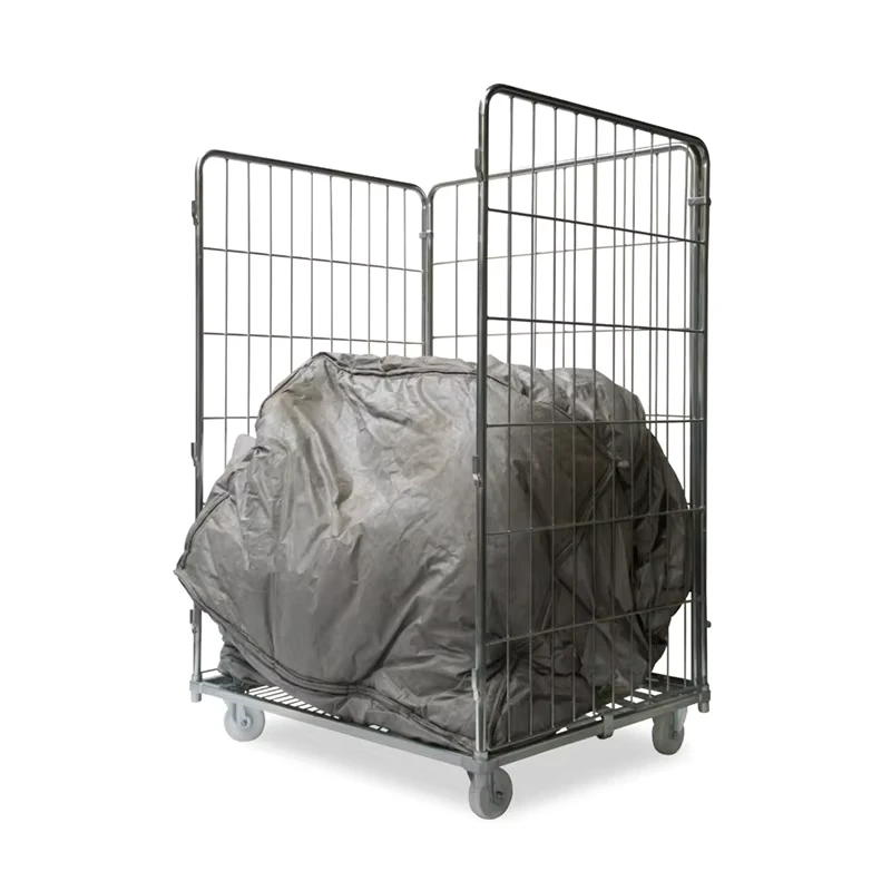 Custom 4-Sided Welded Galvanized Steel Metal Cage Trolley Durable Cargo Transport Security Roll Container