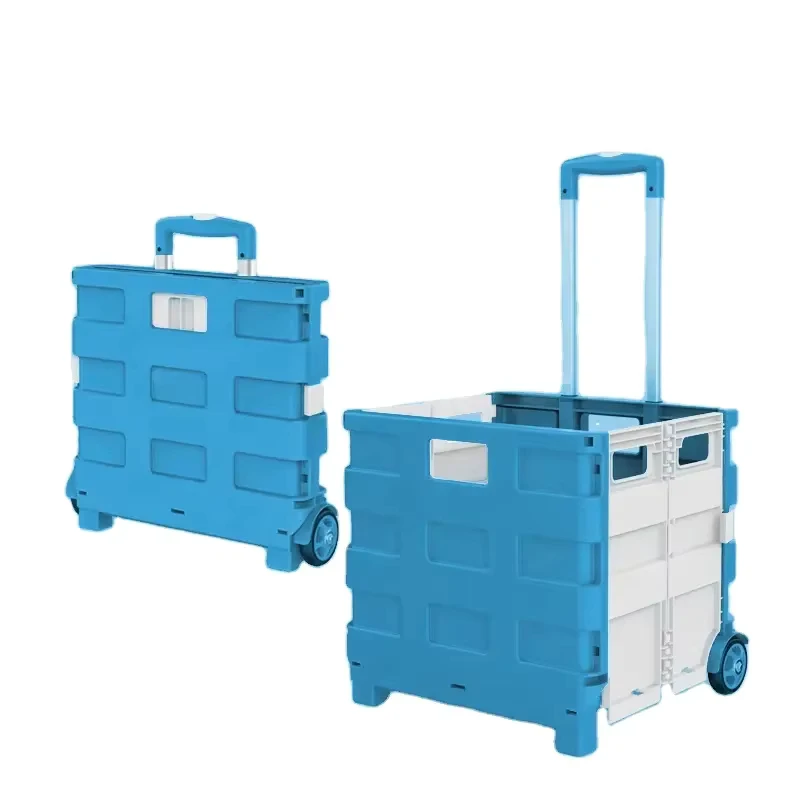 Custom Camping Picnicing Shopping Collapsible Plastic Folding Shopping Basket Small Trolley Cart