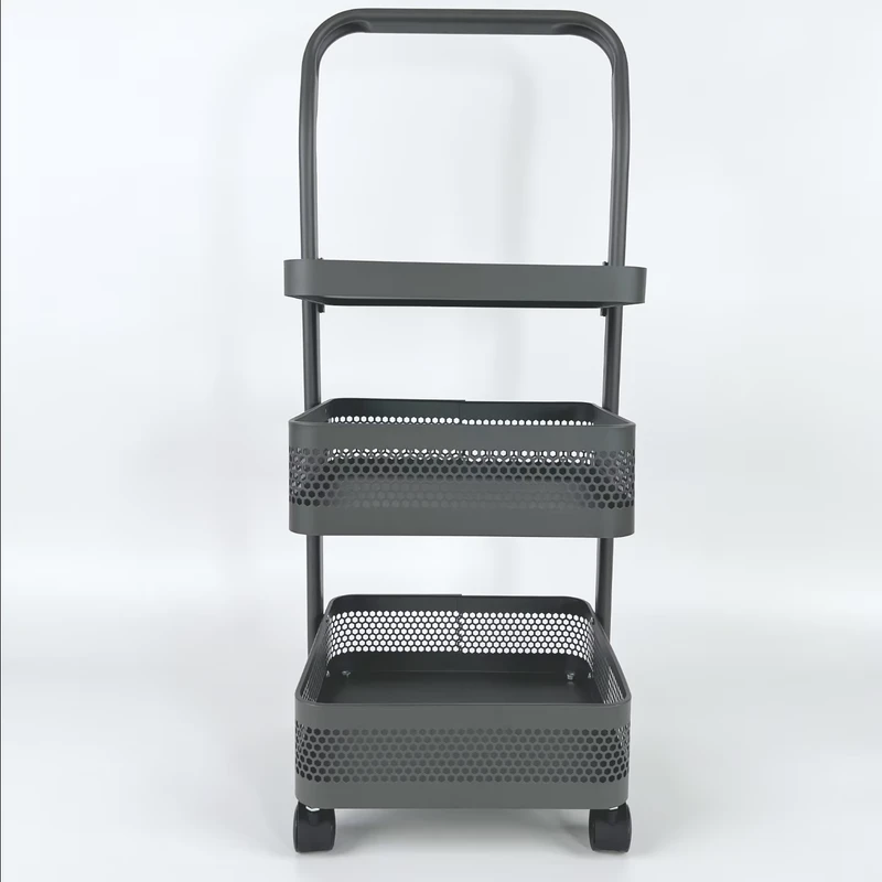Custom Cart Wheels Rotating Three Tier Storage Rack Multipurpose Household Shelf Adjustable Trolley Cart Iron+PP Material Brake