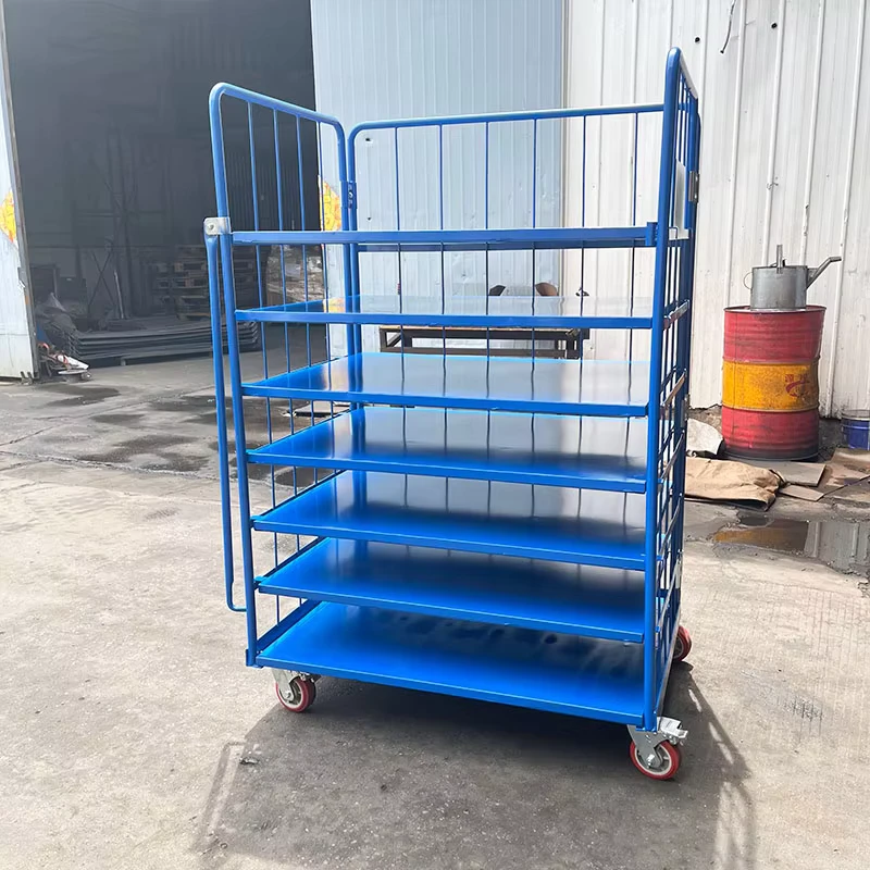 Custom Collapsible Folding Roll Cage Steel Mesh Multi Tier Warehouse Trolley with Wheels for Logistics Order Picking