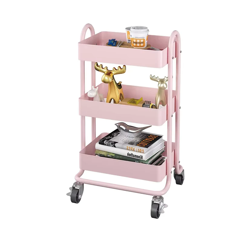 Custom Color 3 Tier Utility Trolley Rolling Household Moving Storage Rack Multifunction Storage Cart With Handle