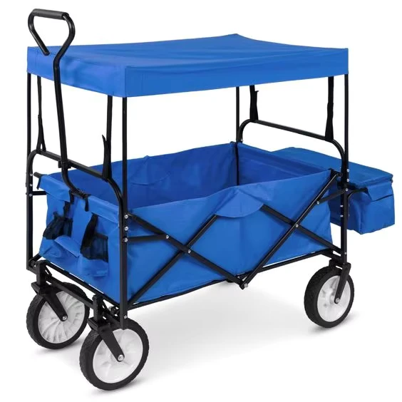 Custom Colors Collapsible Natural Hike Widened 4 Wheel Folding Utility Camping Hand Wagon with Canopy