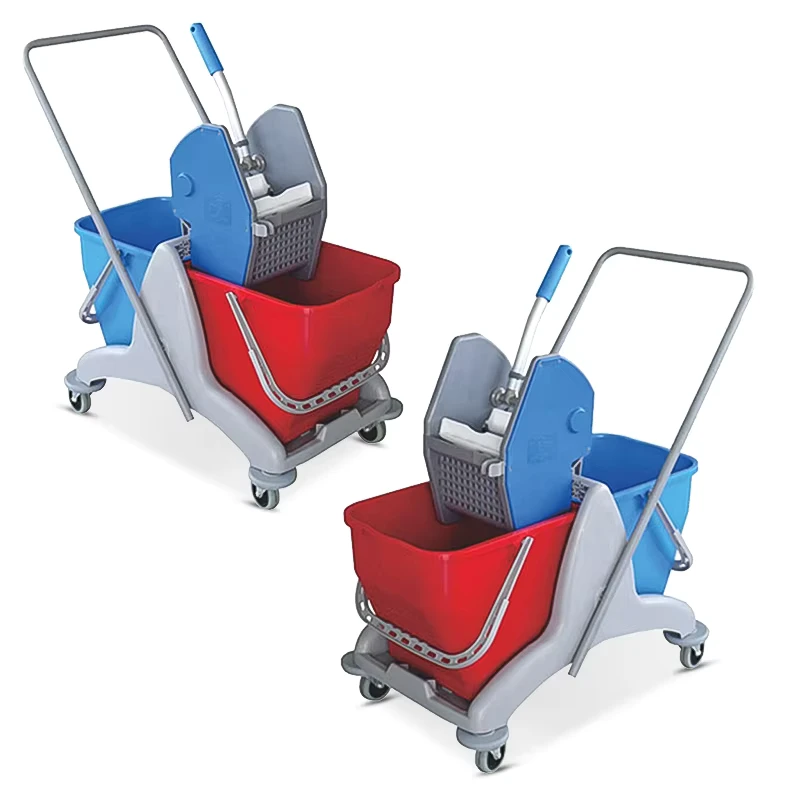 Custom Double Plastic Bucket Mopping Trolley Double Bucket Wringer Janitor Cleaning Trolley Cart with Wheels
