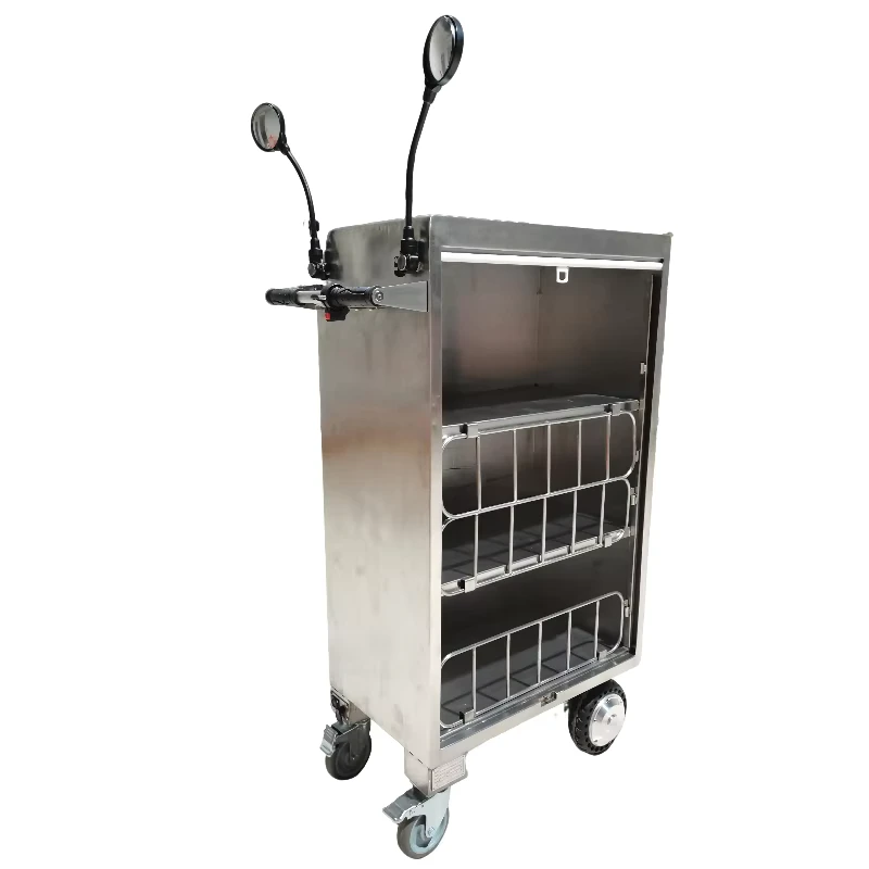 Custom Foldable Electric Enclosed Trolley with Adjustable Compartments for Urban Meal Delivery and Food Distribution