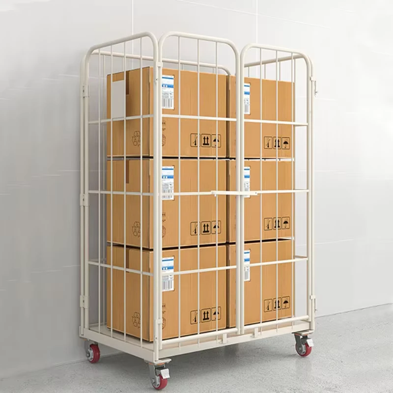Custom Folding 4 Sides 500 kg Surface Powder Coating Roll Container Trolley Supermarket Picking Roll Cage