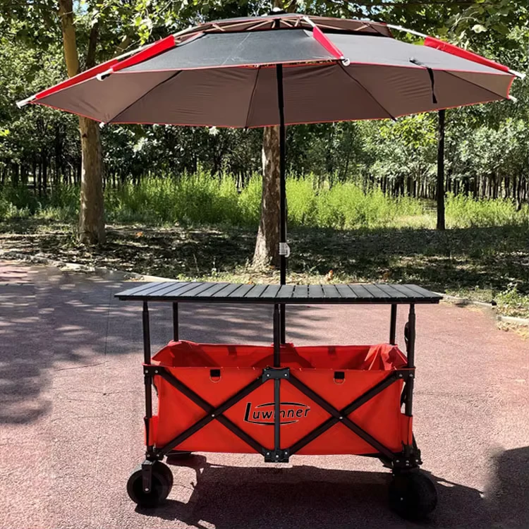 Custom Four Wheel Wide Wheel Folding Garden Wagon Camping Cart with Removable Sunshade 110x60x60cm for Outdoor & Beach Use