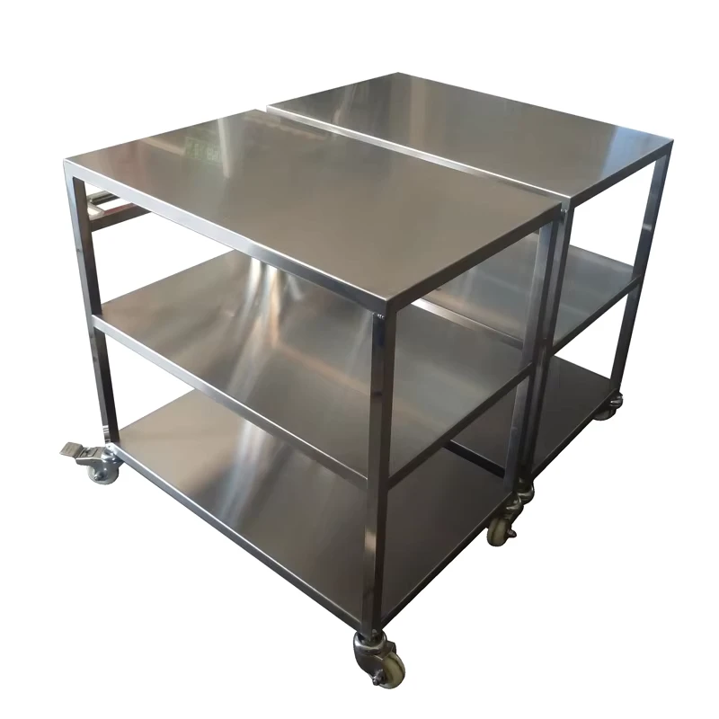 Custom Hospital Utility SUS304 Stainless Steel Trolley Cart with Double Handle Silver Smooth Mirror Finish