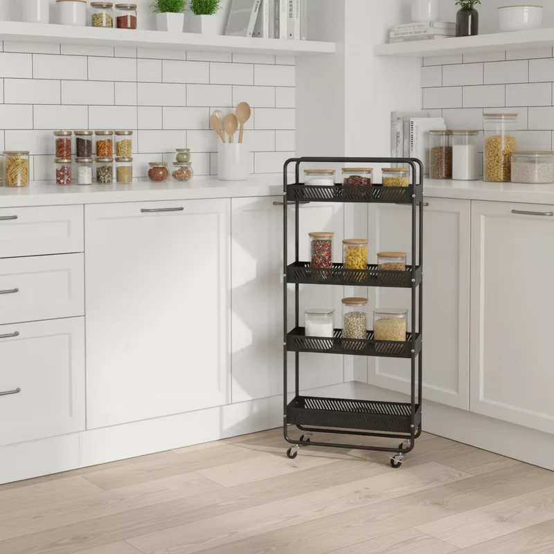 Custom Kitchen Storage Cart Metal Utility Rolling Refrigerator Slim Cart Narrow Kitchen Cart