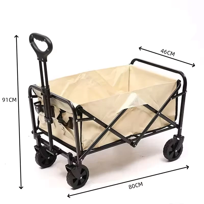 Custom Large-capacity Sturdy Steel-frame Foldable Four-Wheel Rear-openable Utility Handcart for Shopping Storage Portable