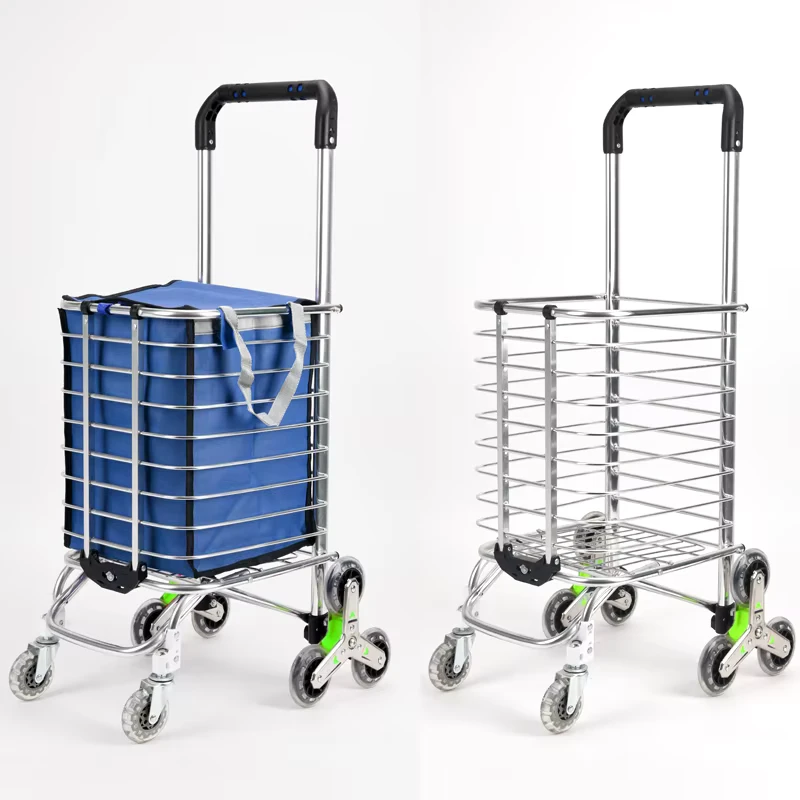 Custom Lightweight 8 Wheel Medium Portable Shopping Cart Folding Grocery Utility Climb Stair Cart Shopping Bag Trolley Car