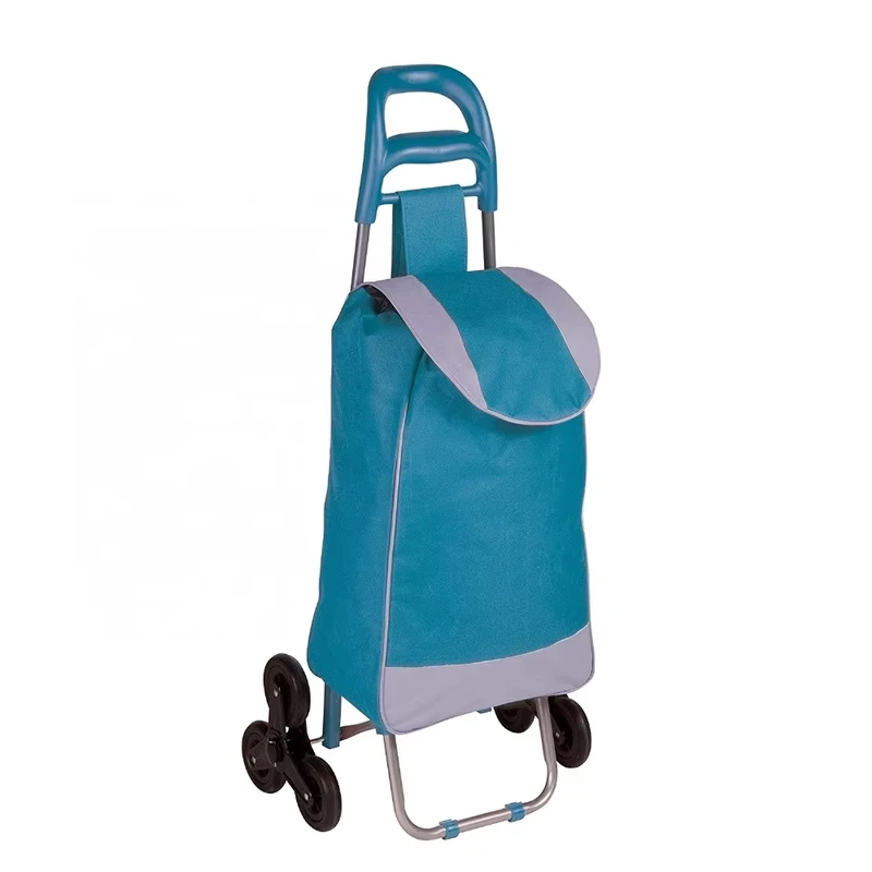 Custom Logo Supermarket Folding Shopping Cart Portable Household Grocery Trolley with Stair Climbing Wheels