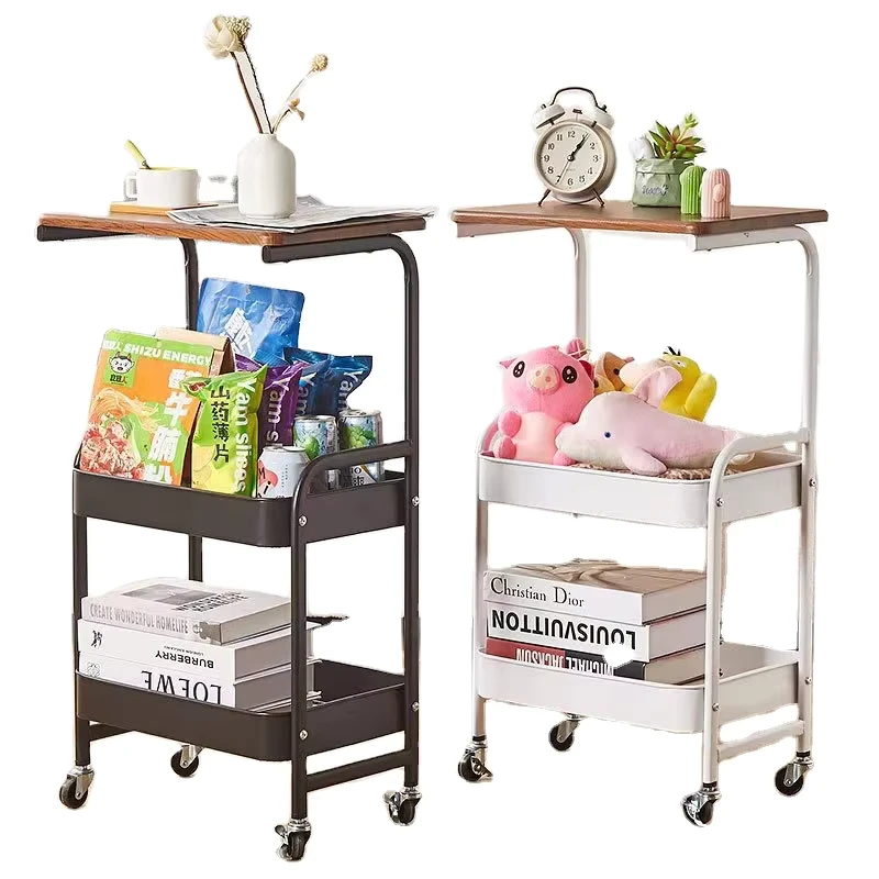 Custom Metal 3 Tier Utility Storage Trolley Side Table Organizer Storage Cart Rolling Desk with Locking Wheels