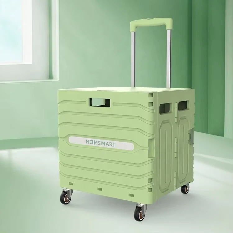 Custom Middle Size Plastic Folding Box Shopping Trolley Foldable Collapsable Shopping Cart