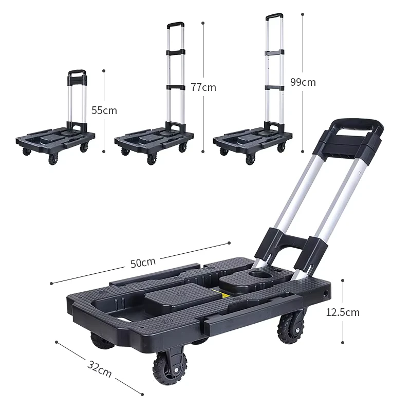 Custom Mobile Aluminum Shopping Trolleys Carts Portable Foldable Utility Telescoping Flatbed Hand Carts Luggage Cart