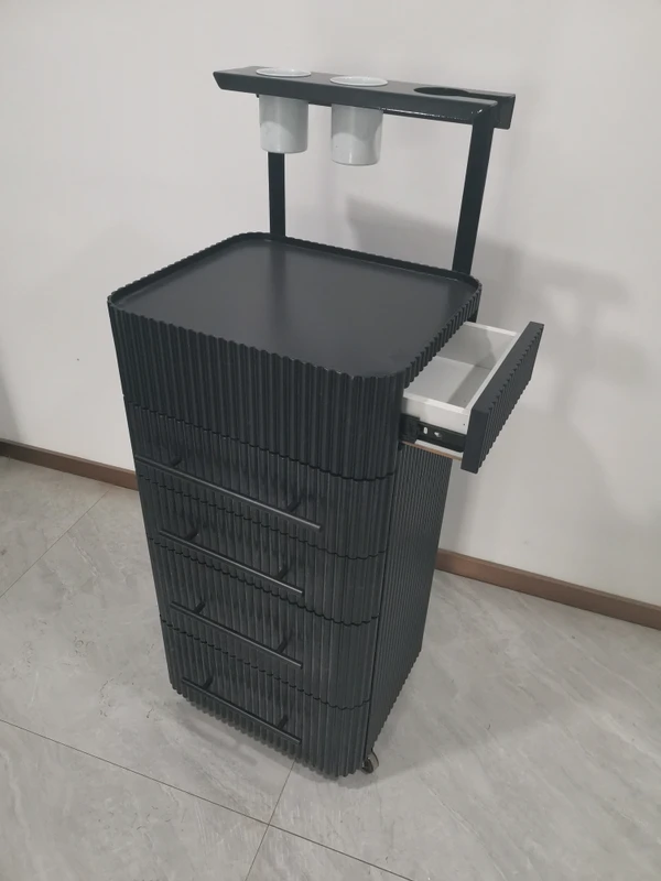 Custom Modern Design Commercial Barber Furniture Salon Station with Working Station Drawers Wood Trolley Cart