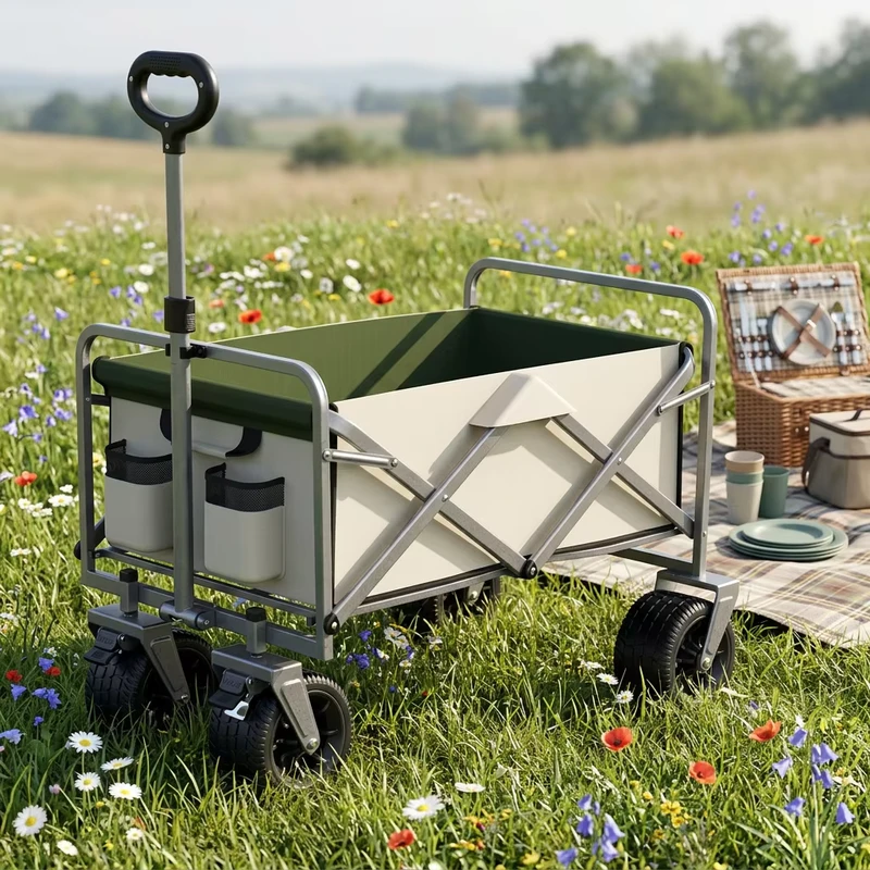 Custom OEM Adjustable Handle Foldable Shopping Tools Wagon Camping Cart Garden Beach Cart with Wide Four Wheel