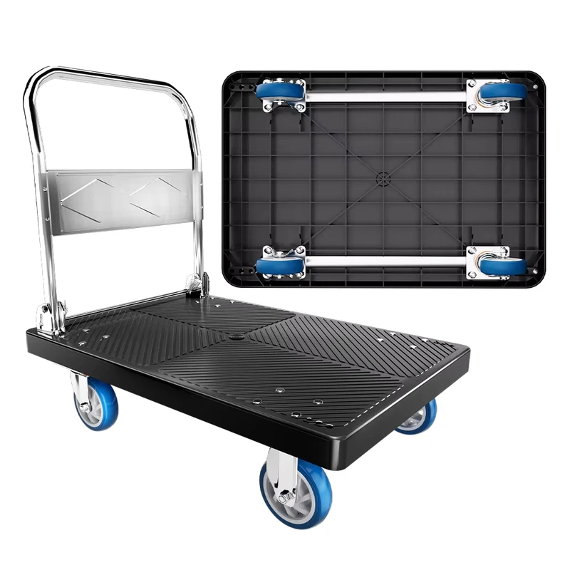 Custom OEM Portable Household Trolley 70*42 Steel Plastic Folding Flat Trailer pulling Home pickup Tool Platform Trolley