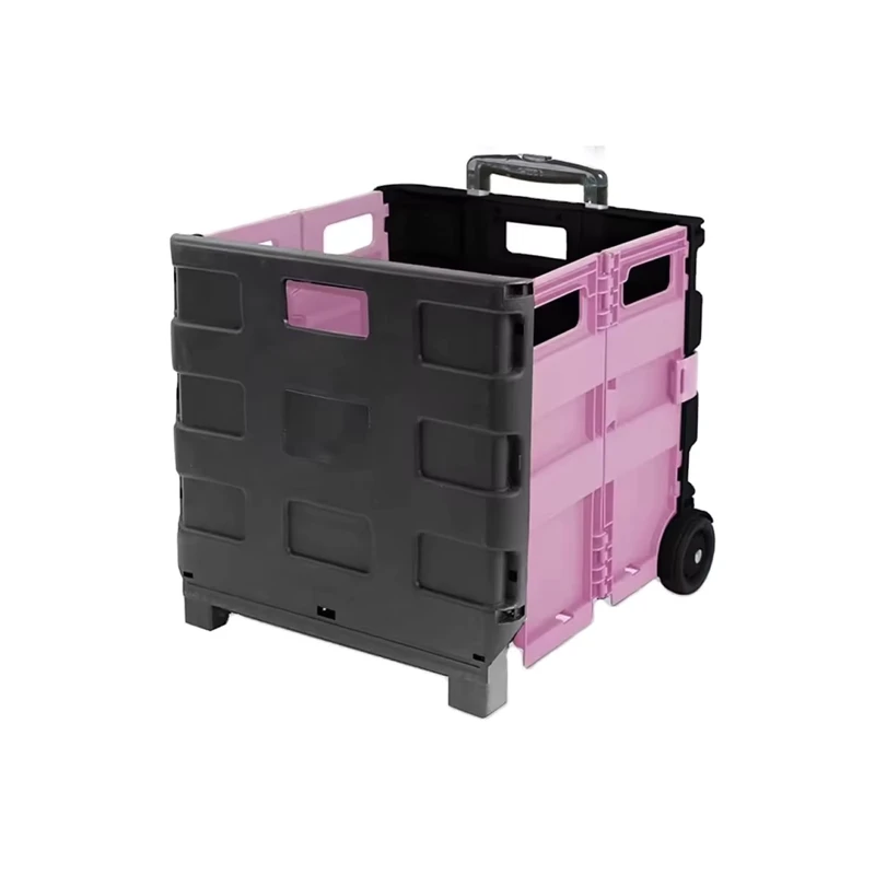 Custom Portable Utility Folding Supermarket Trolley Heavy Duty 2 Wheels Plastic Shopping Cart