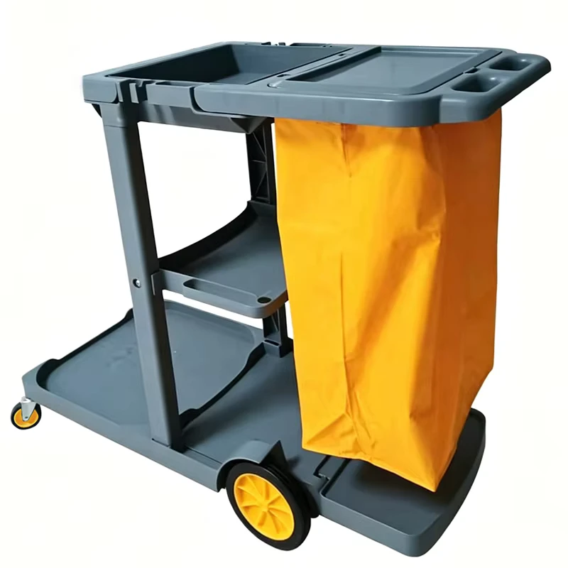 Custom Size Price Plastic Multi Function Linen Cleaning Janitorial Cart Hotel Room Service Trolley Supplies
