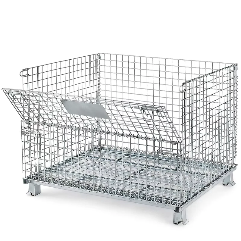 Custom Stackable Cold rolled Steel Wire Mesh Zinc Galvanized Folding Pallet Cages Storage Container