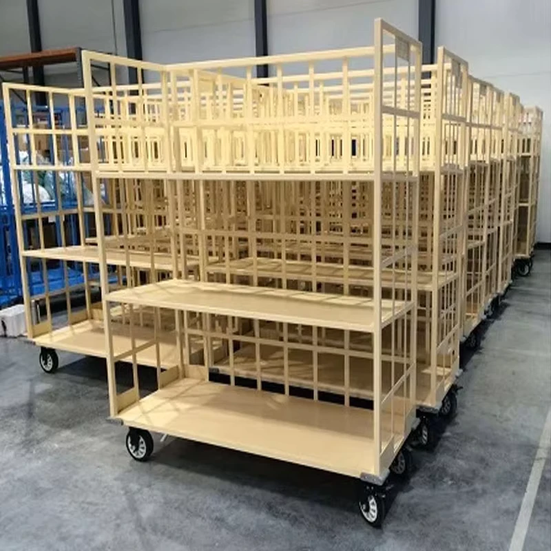 Custom Steel Mobile Roll Cage Trolley 500kg Load Capacity 50x100mm Mesh Grid Swivel Brake Silver White Powder Coated