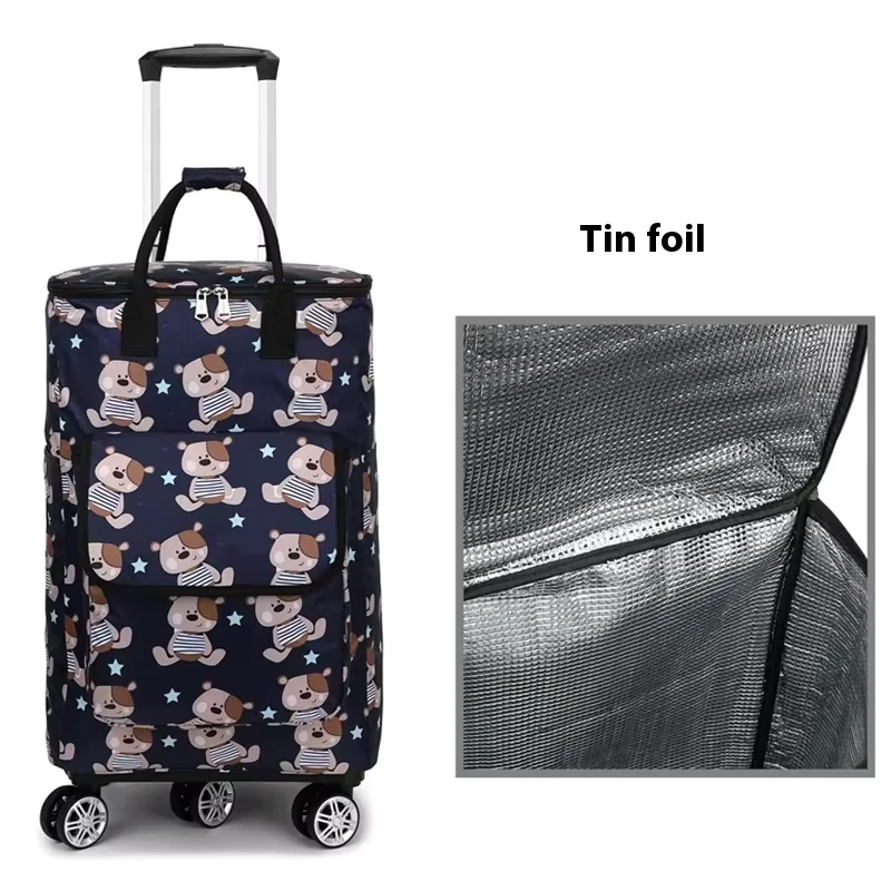 Custom Supermarket Store Portable Foldable Utility Camping Car Bag Shopping Hand Carts Grocery Shopping Trolley Bag with Wheels