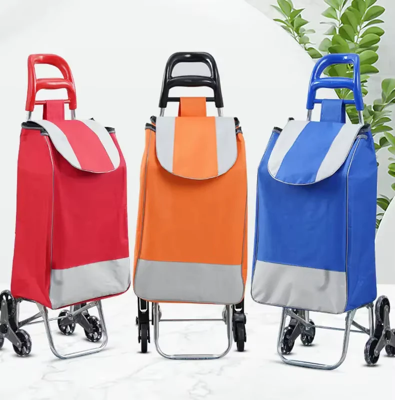 Custom logo Eco Friendly Supermarket Trolley 600D Polyester Wheeled Reusable Folding Shopping Cart Trolley Bag
