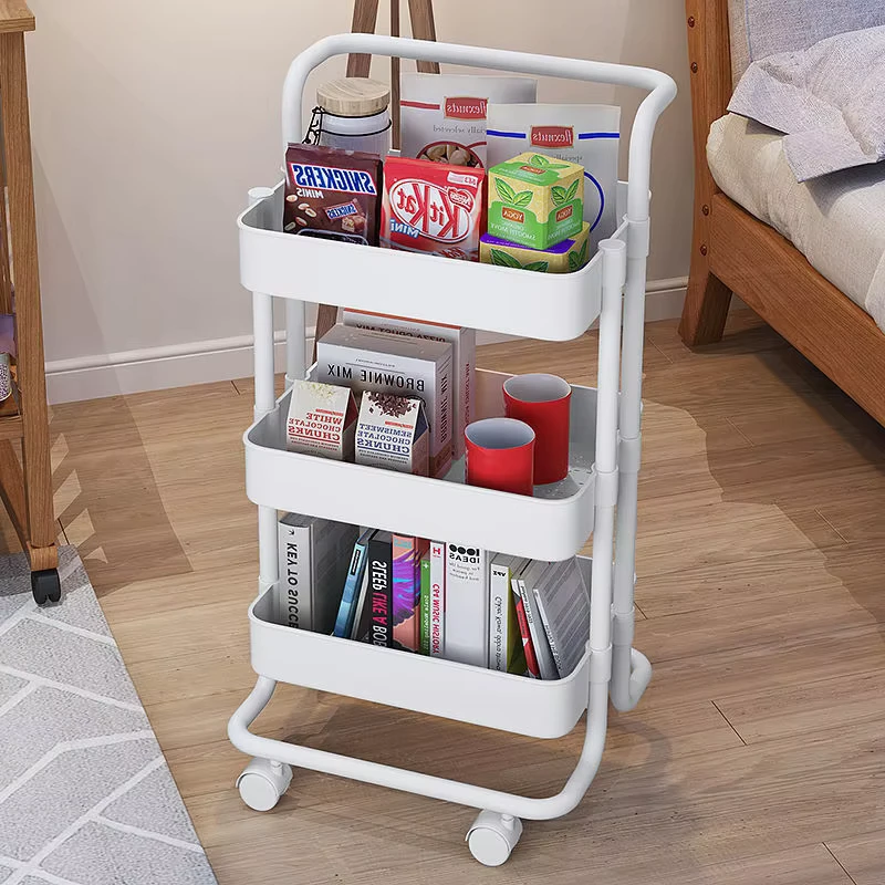 Customizable 3 Tier Plastic Rolling Utility Cart Snack Toy Storage Rack Multifunctional Storage Trolley with Handle