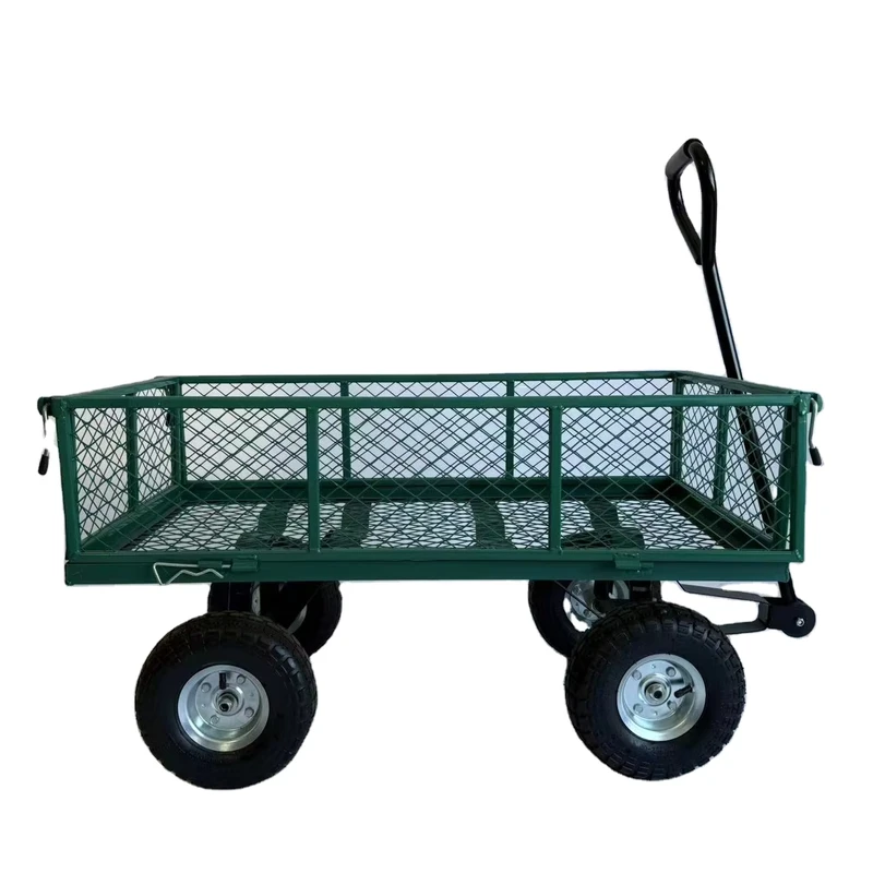 Customizable 300kg Load Capacity Industrial Enclosed Four Wheel Steel Wire Mesh Garden Wagon OEM Supported Utility Cart