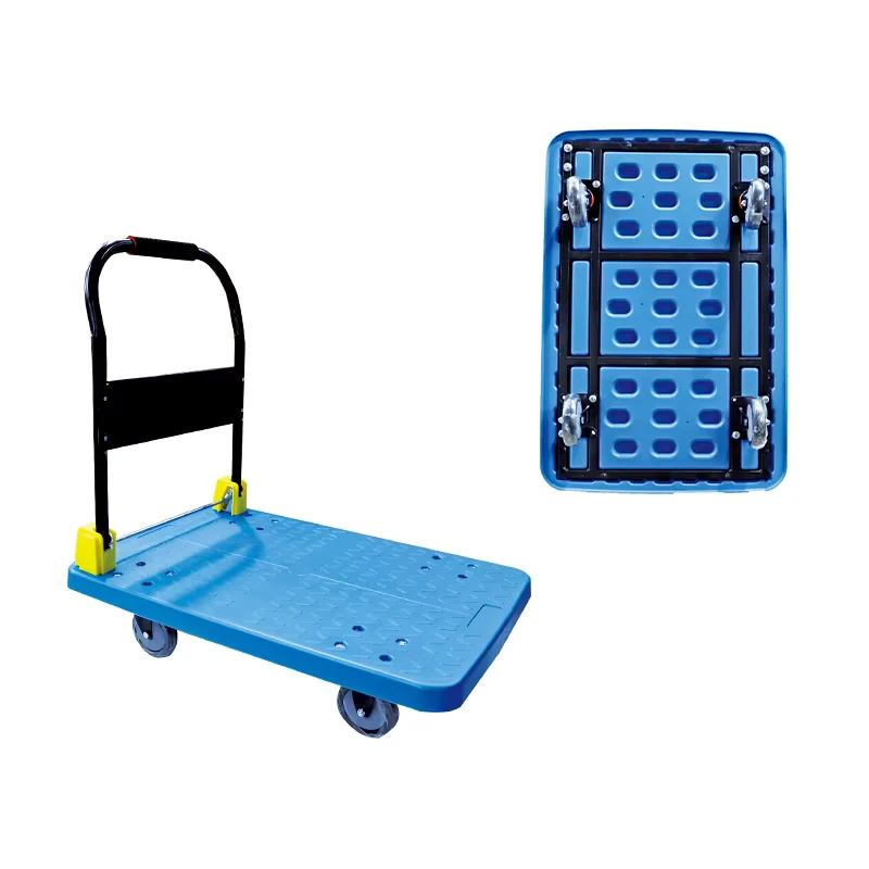 Customizable 4 Wheel Folding Hand Trolley 200kg Capacity Yellow Blue Strong Plastic Platform Cart Foldable Handle OEM Supported