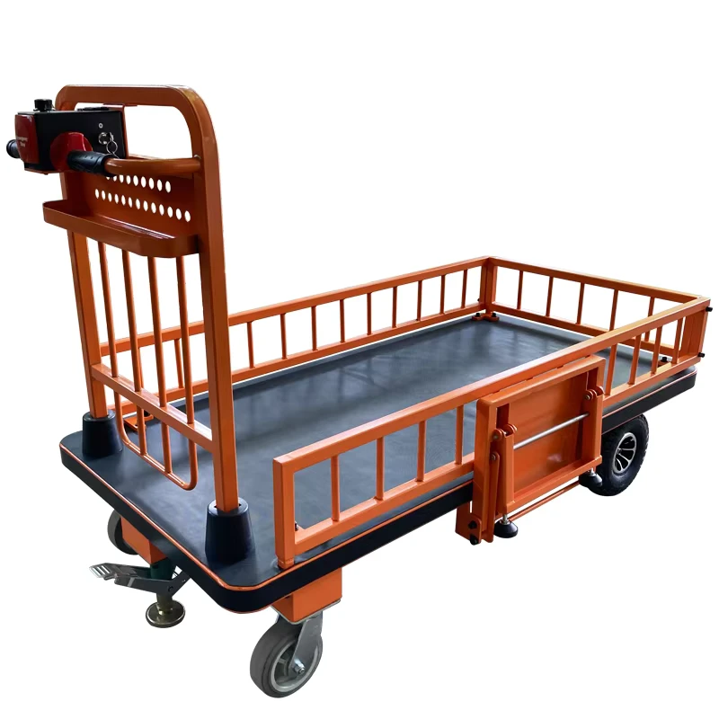 Customizable 500kg Heavy Duty Electric Warehouse Truck Four Wheel PU Steel Platform Hand Carts & Trolleys OEM Support Storage