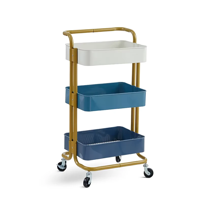 Customizable Colorful Kitchen Trolley Cart Storage Rack Multifunction 3 Tier Storage Cart Home Mobile Metal Trolley Storage Rack