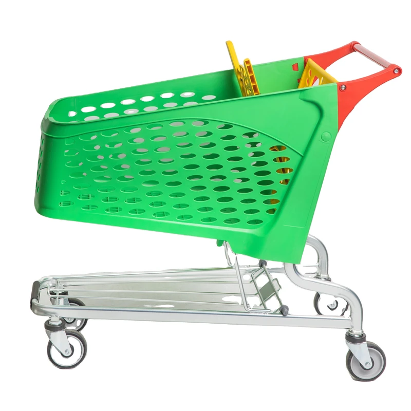 Customizable Colorful Plastic Shopping Trolley for Grocery Store Supermarket 80L 125L 150L Sizes Mesh Structure