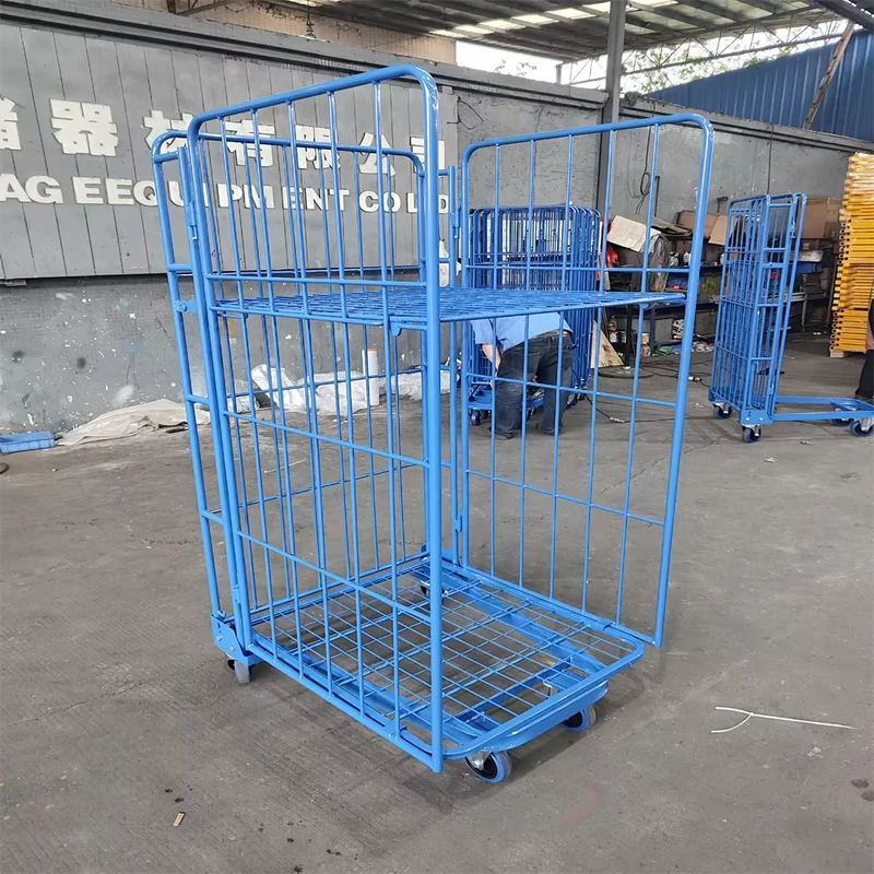 Customizable Foldable Warehouse Picking Logistics 4 Sided Nestable Roll cage Trolley Storage Container with wheels