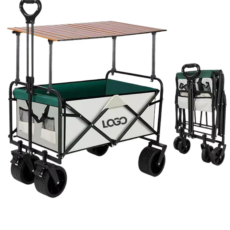Customizable Folding Wagon with Table Top OEM Logo Color Pattern All Terrain Heavy Duty Camping Cart with Accessories