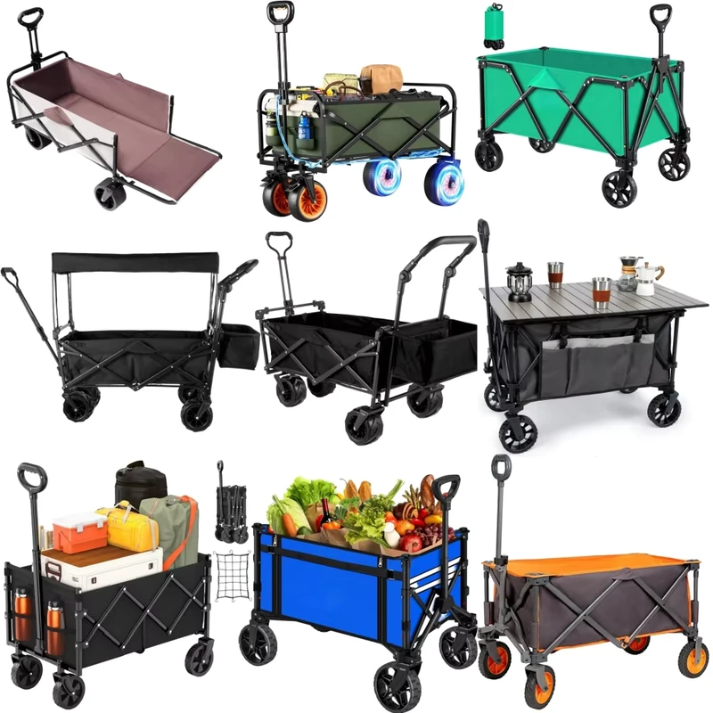 Customizable Four Wheel Folding Electric Articulated Fishing Cart Elevated Platform Beach Vagon Scissors Trolley Camp Dolly OEM