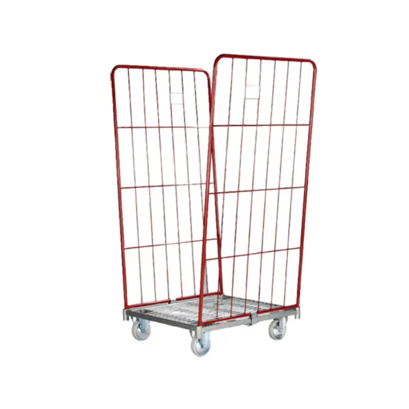 Customizable Four Wheel Iron Enclosed Logistics Trolley Powder Coated Finish Detachable Roll Container Two Sided Folding Side